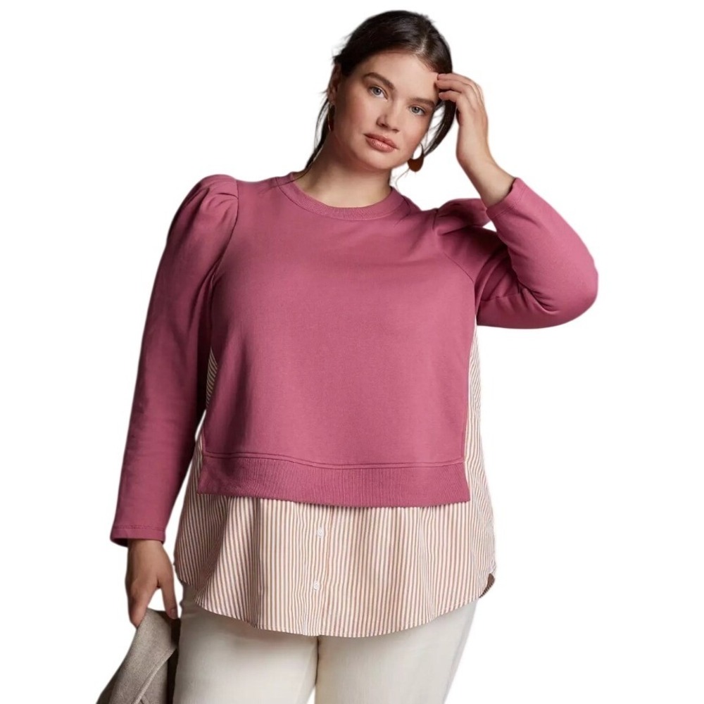 Anthropologie Maeve Layered Twofer Striped Sweatshirt Womens size XL Casual Puff
